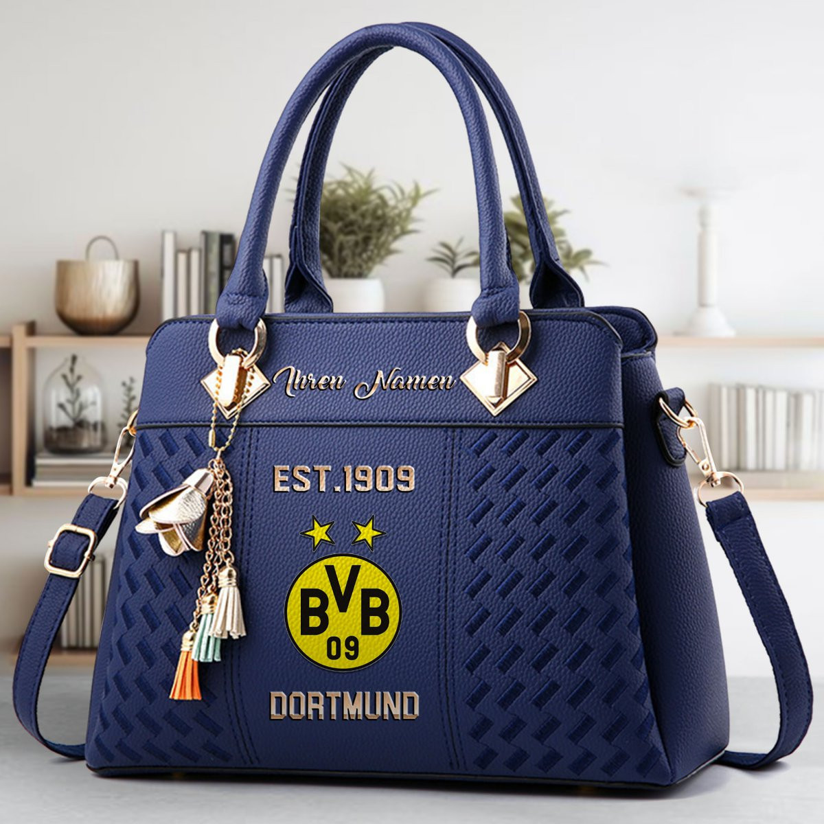 Borussia Dortmund Crossbody Zip Handbag With Tassel Custom Name For Women - Image 4