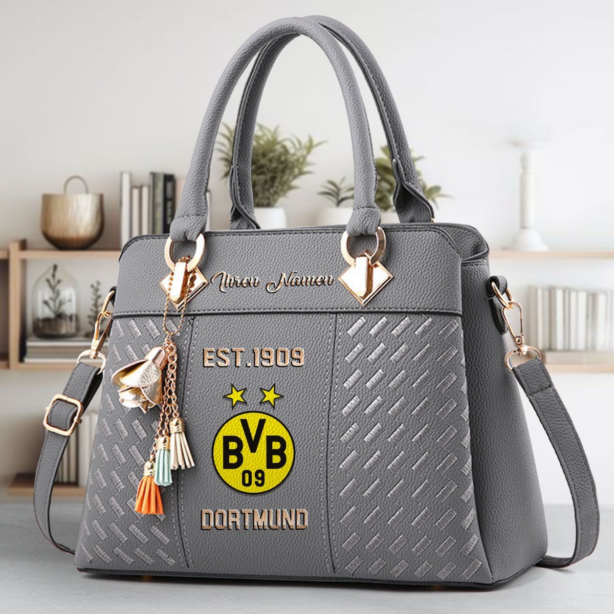 Borussia Dortmund Crossbody Zip Handbag With Tassel Custom Name For Women - Image 5