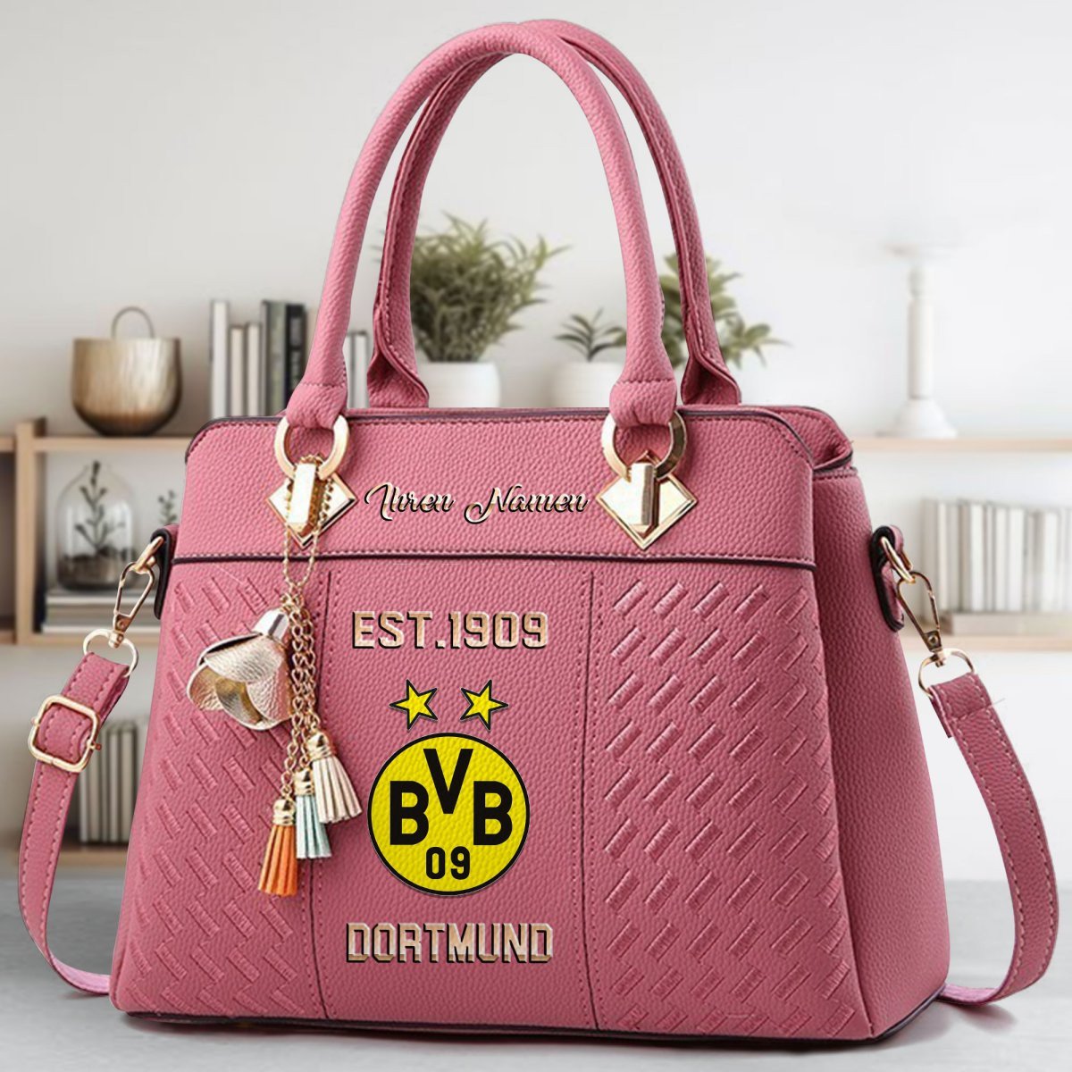 Borussia Dortmund Crossbody Zip Handbag With Tassel Custom Name For Women - Image 6