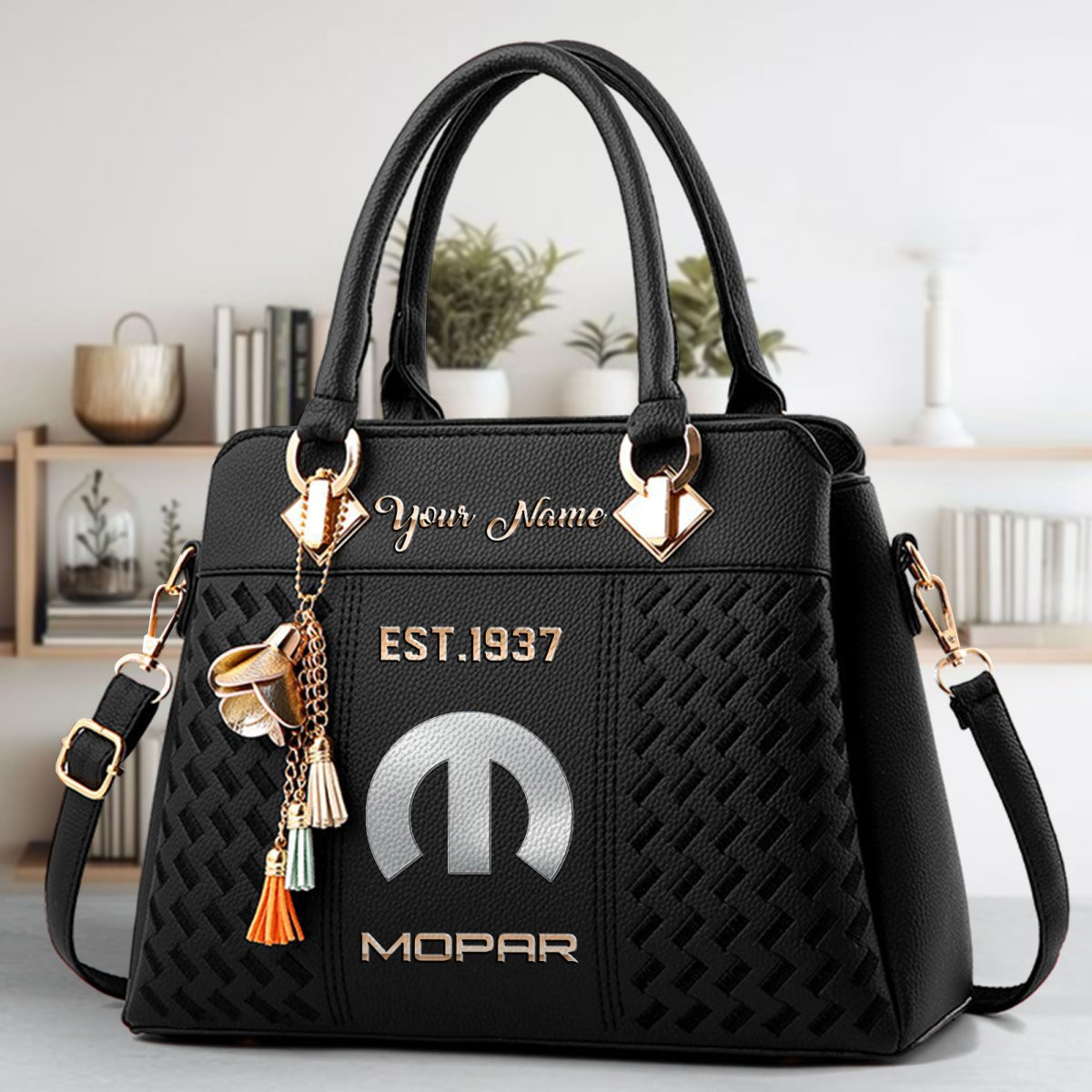 Mopar Crossbody Zip Handbag With Tassel Custom Name For Women - Image 2