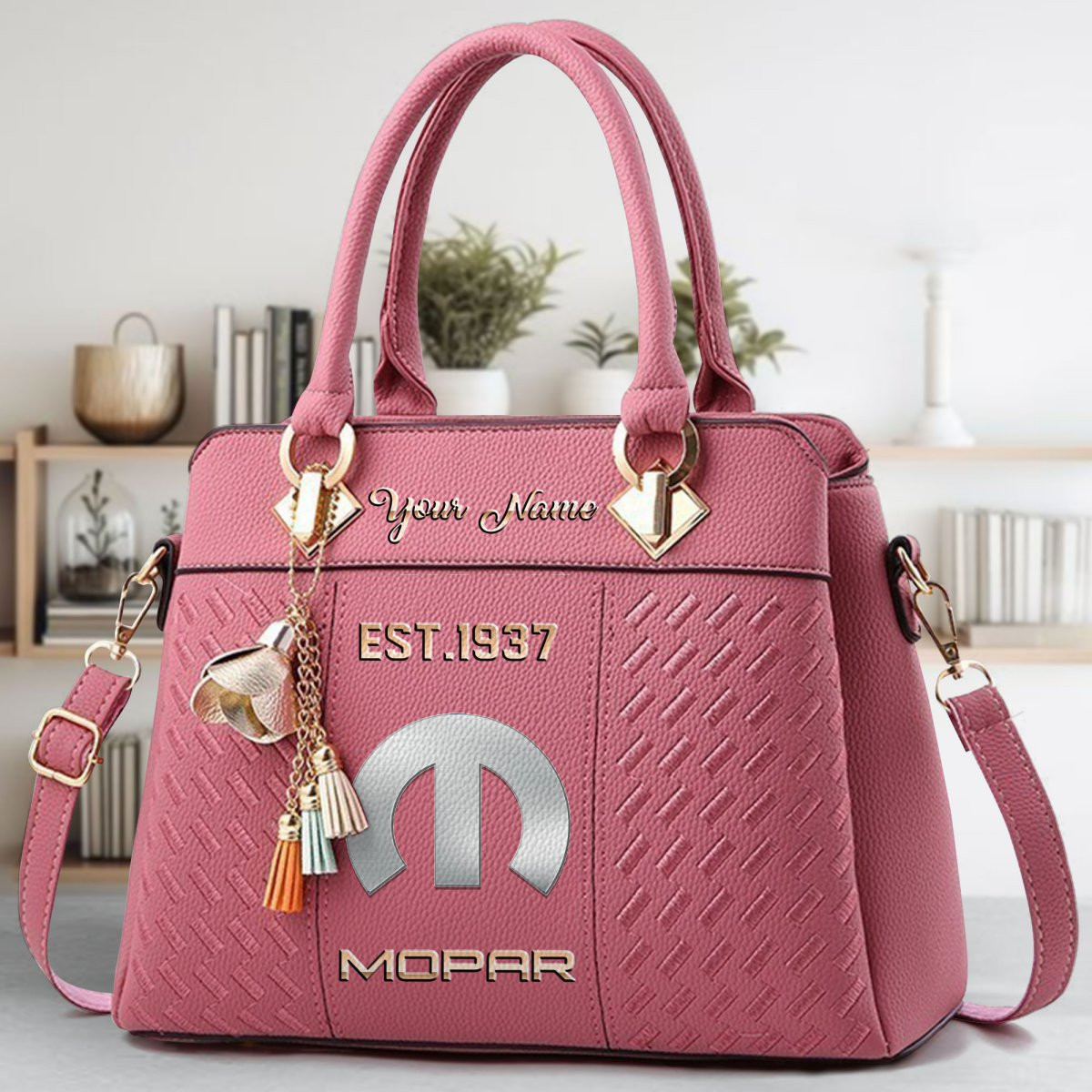 Mopar Crossbody Zip Handbag With Tassel Custom Name For Women - Image 6