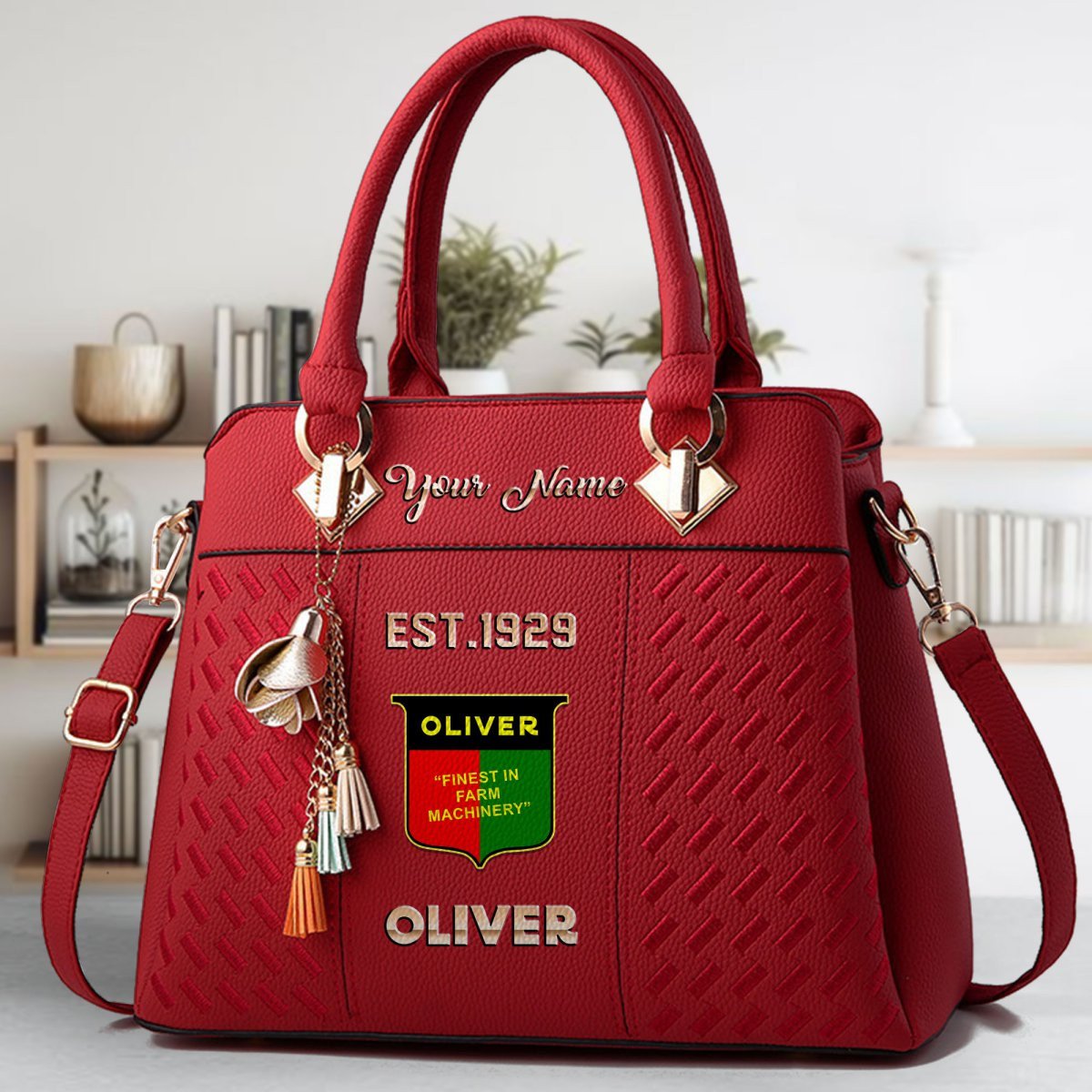 Oliver Tractor Crossbody Zip Handbag With Tassel Custom Name For Women - Image 2