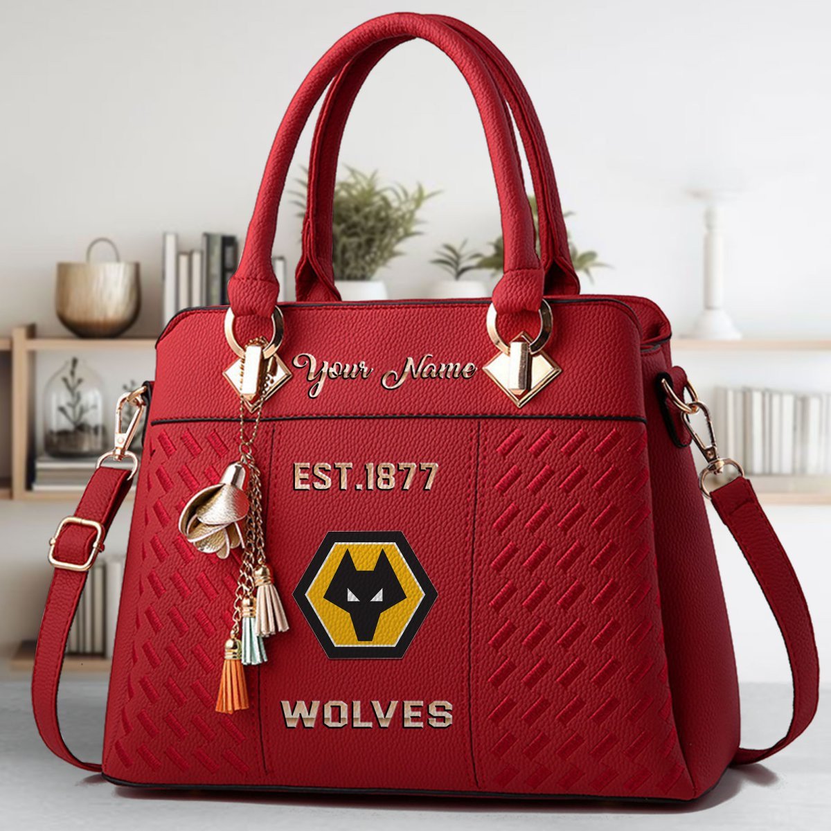 Wolverhampton Wanderers Crossbody Zip Handbag With Tassel Custom Name For Women - Image 3