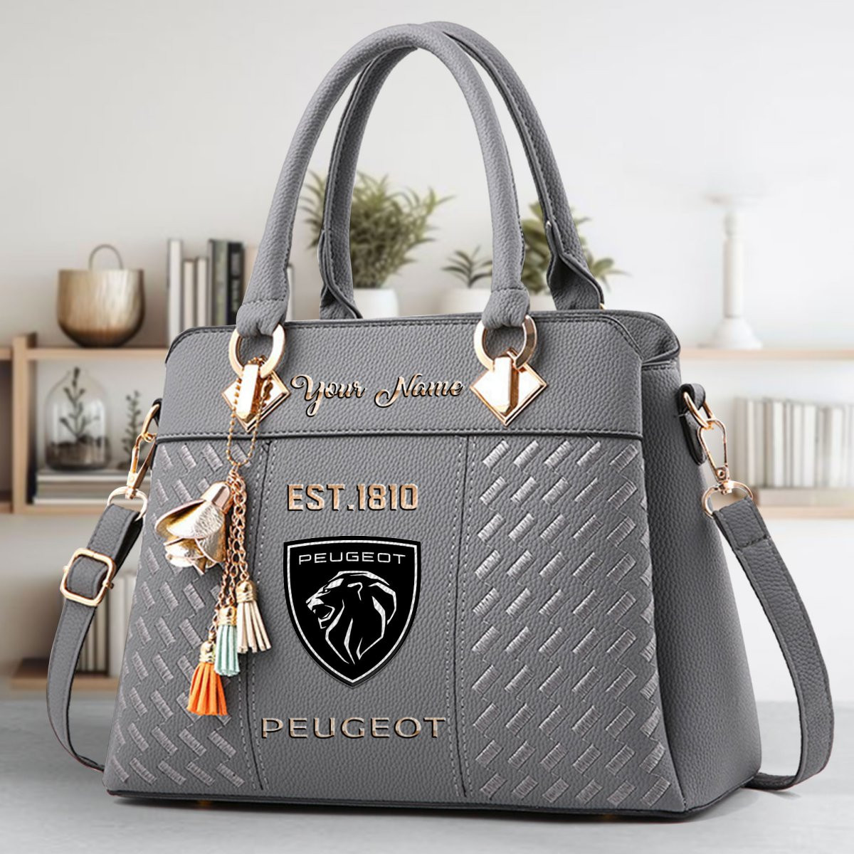 Peugeot Crossbody Zip Handbag With Tassel Custom Name For Women - Image 5