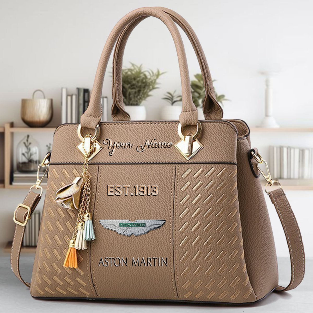Aston Martin Crossbody Zip Handbag With Tassel Custom Name For Women - Image 5