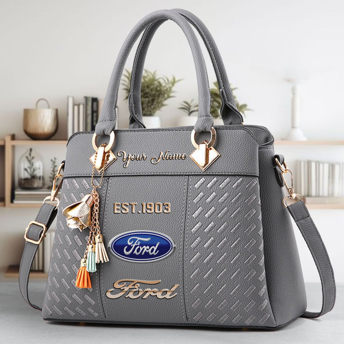 Ford Crossbody Zip Handbag With Tassel Custom Name For Women - Image 5