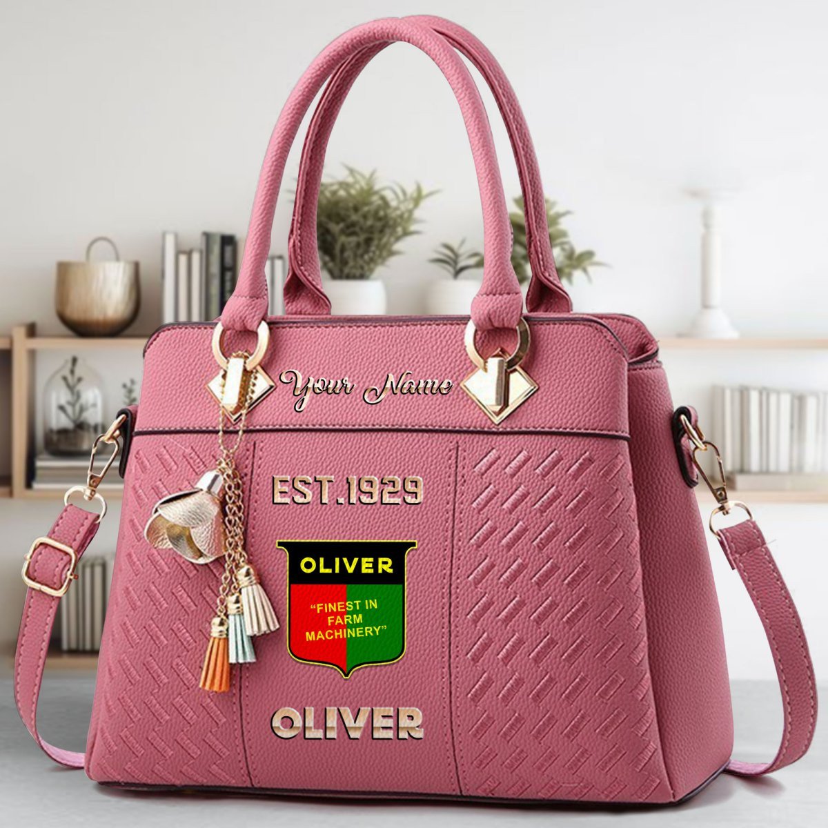 Oliver Tractor Crossbody Zip Handbag With Tassel Custom Name For Women - Image 6