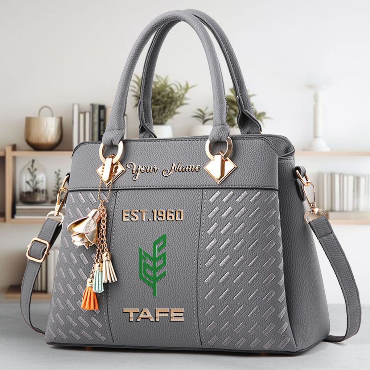 Tafe Crossbody Zip Handbag With Tassel Custom Name For Women - Image 5