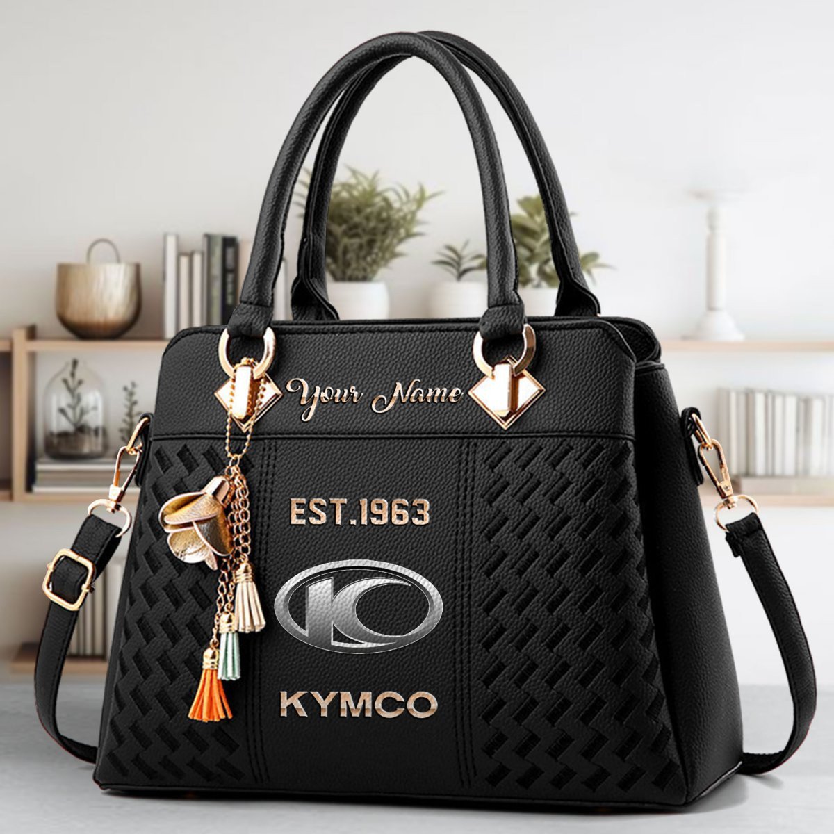 Kymco Motorcycles Crossbody Zip Handbag With Tassel Custom Name For Women - Image 2