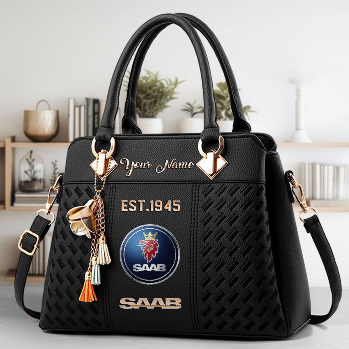 Saab Automobile Crossbody Zip Handbag With Tassel Custom Name For Women - Image 2