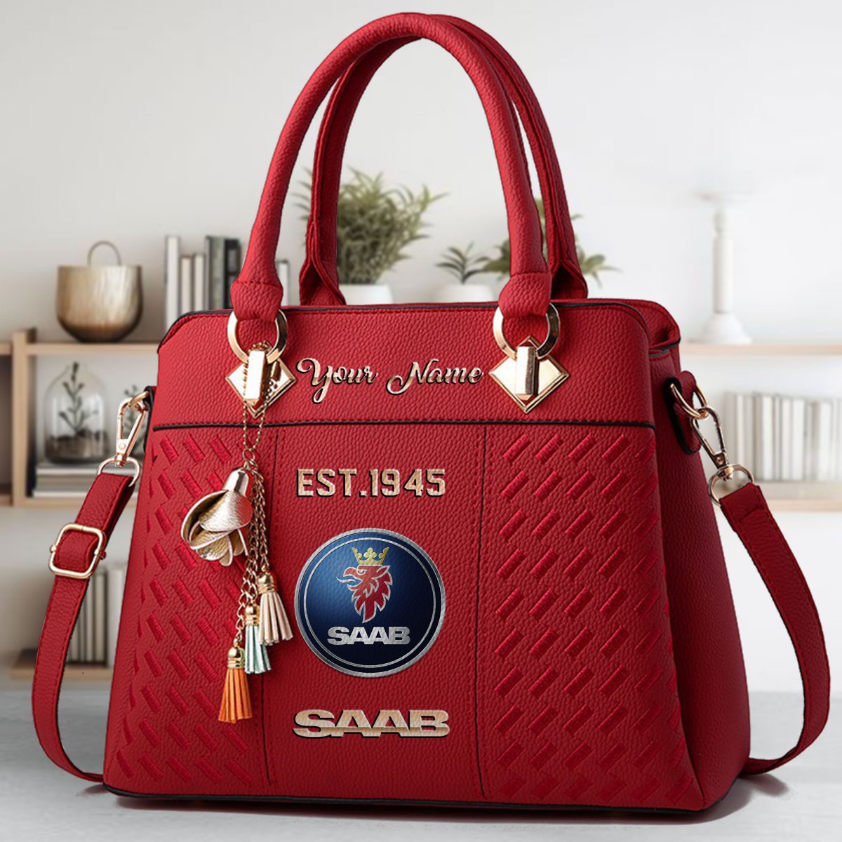 Saab Automobile Crossbody Zip Handbag With Tassel Custom Name For Women - Image 3