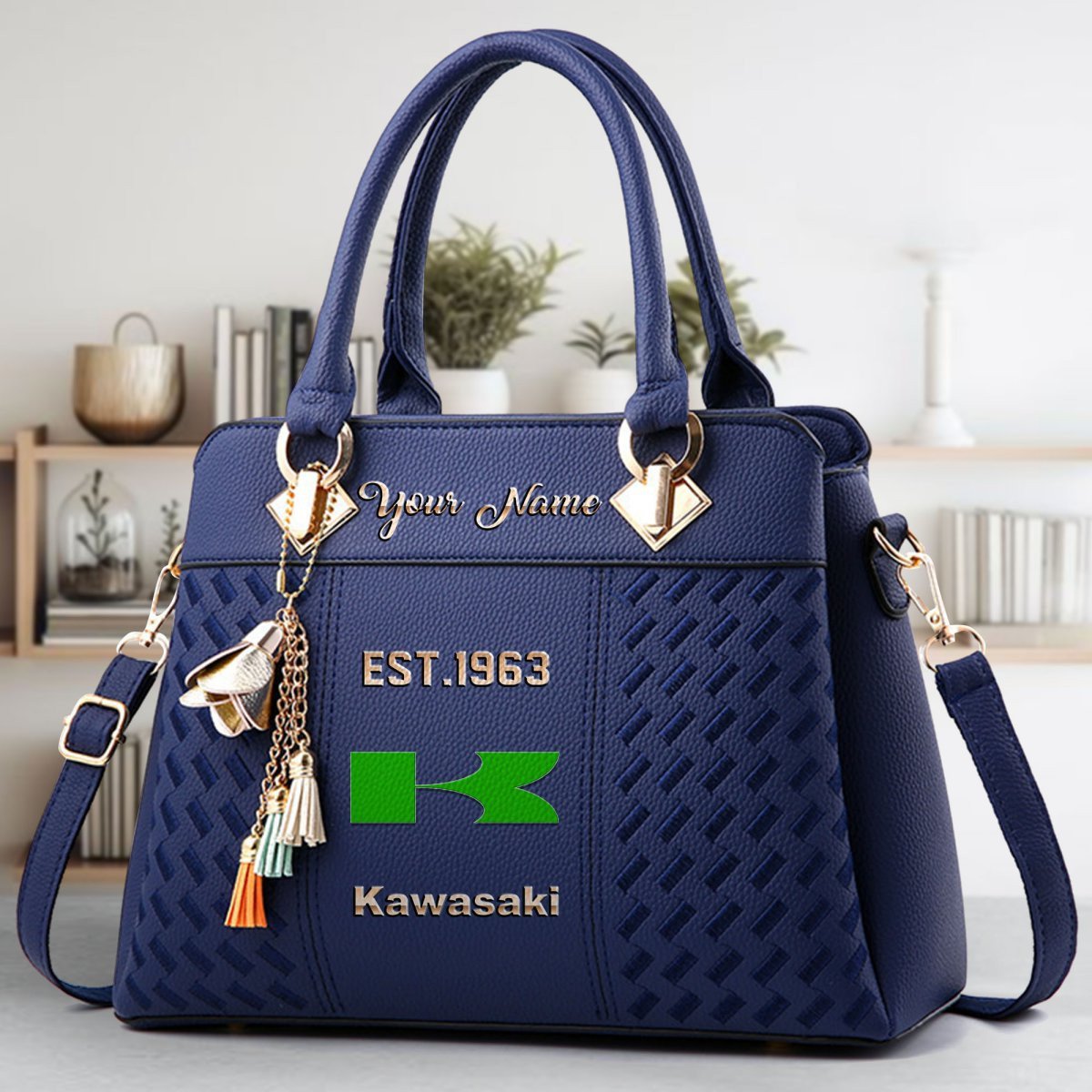 Kawasaki Crossbody Zip Handbag With Tassel Custom Name For Women - Image 3