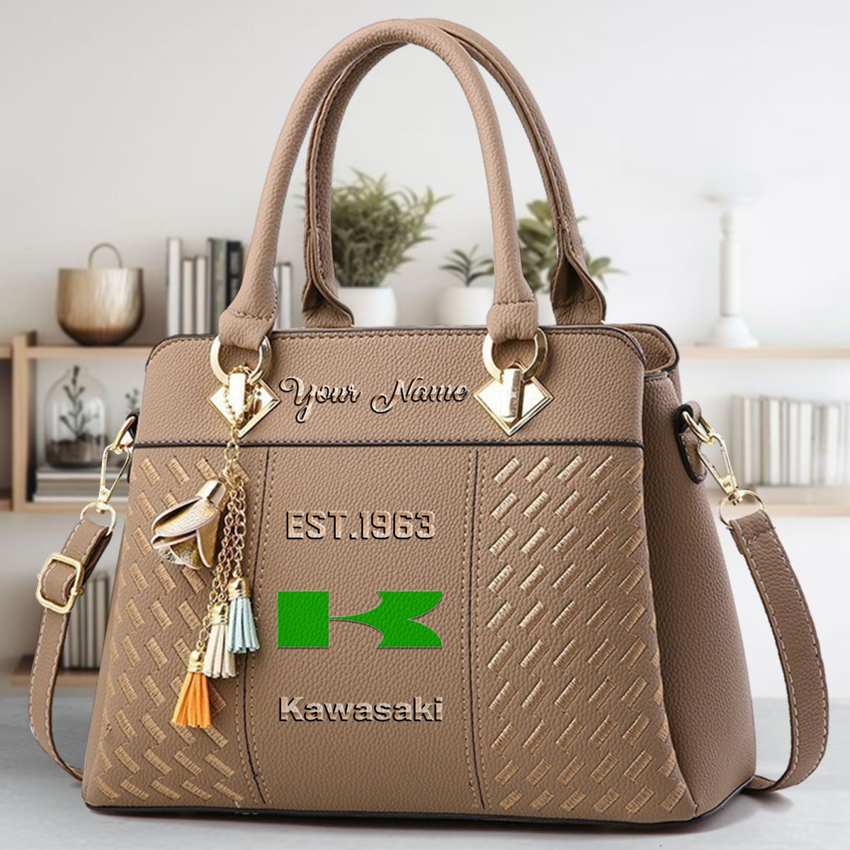 Kawasaki Crossbody Zip Handbag With Tassel Custom Name For Women - Image 4