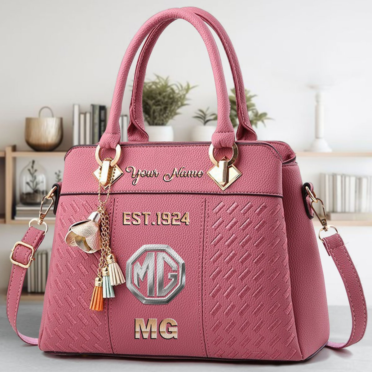 MG Car Crossbody Zip Handbag With Tassel Custom Name For Women - Image 6