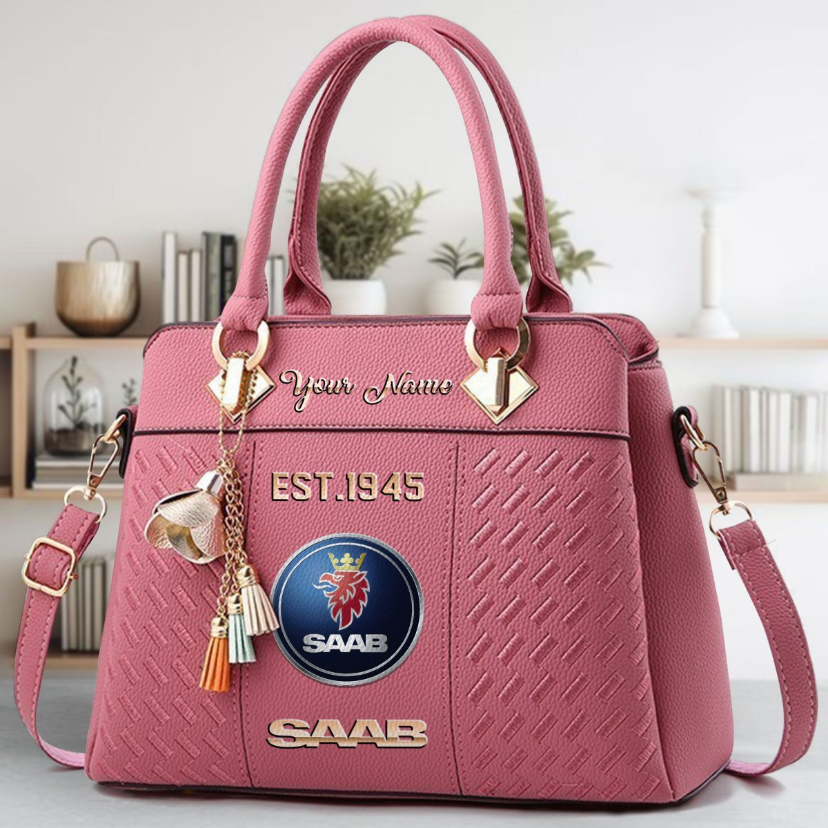 Saab Automobile Crossbody Zip Handbag With Tassel Custom Name For Women - Image 6