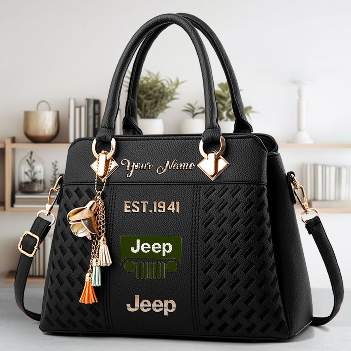 Jeep Crossbody Zip Handbag With Tassel Custom Name For Women - Image 2