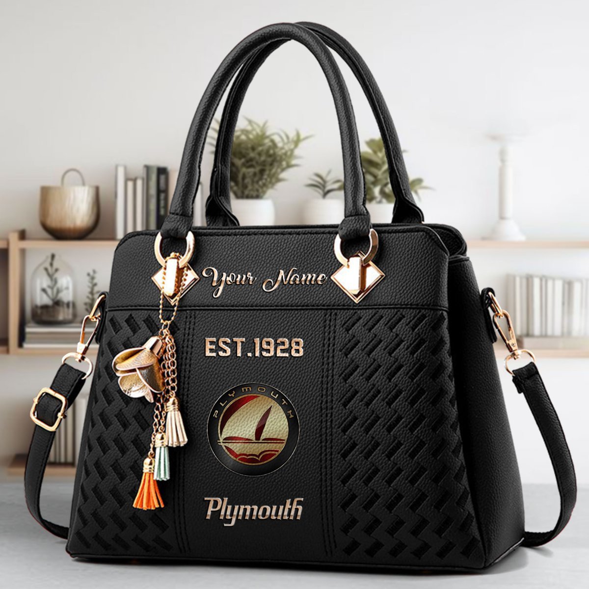 Plymouth Crossbody Zip Handbag With Tassel Custom Name For Women - Image 2