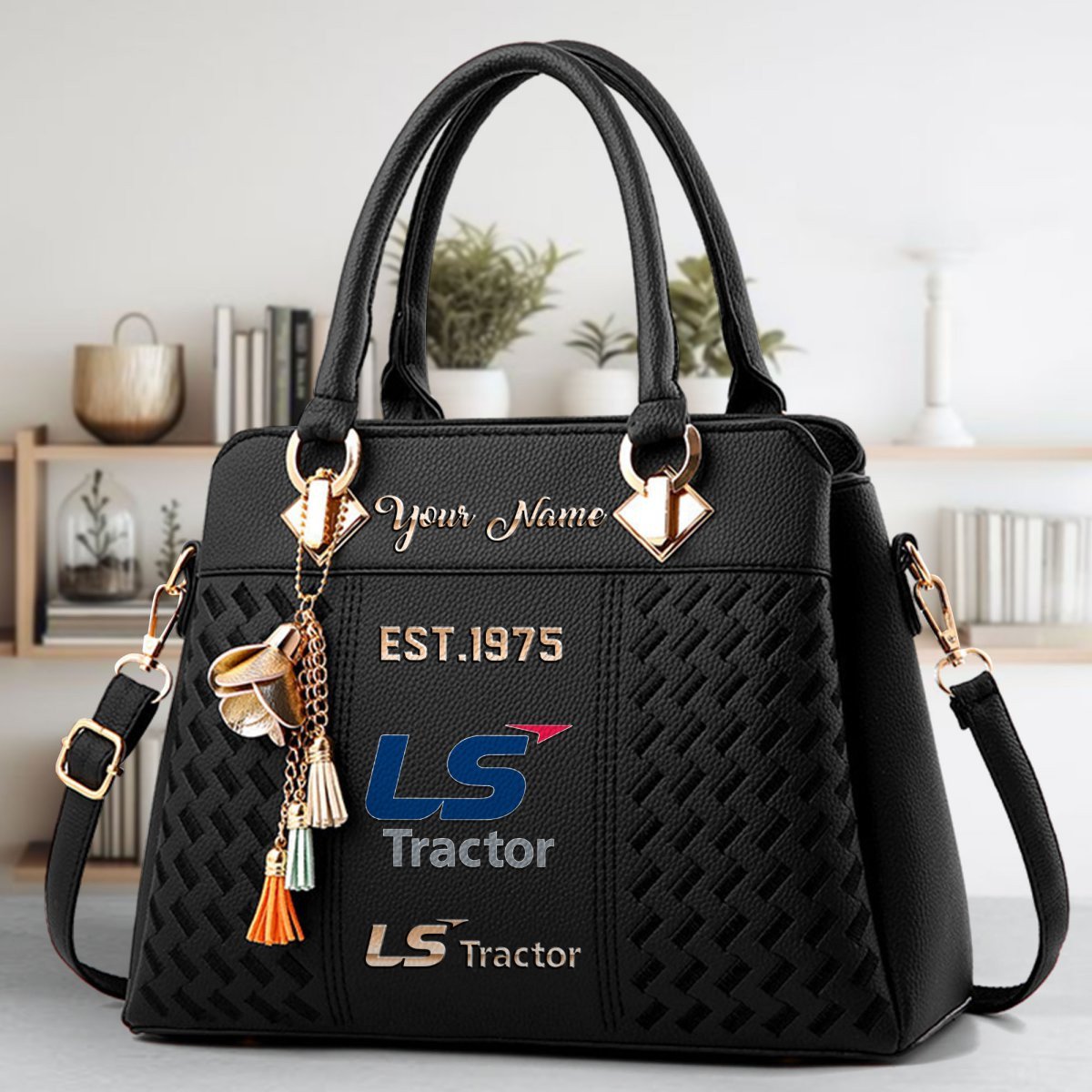 LS Tractor Crossbody Zip Handbag With Tassel Custom Name For Women - Image 2