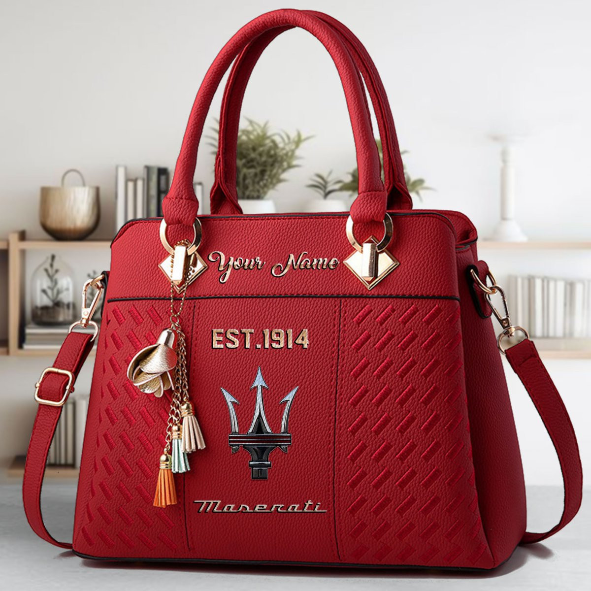 Maserati Crossbody Zip Handbag With Tassel Custom Name For Women - Image 3