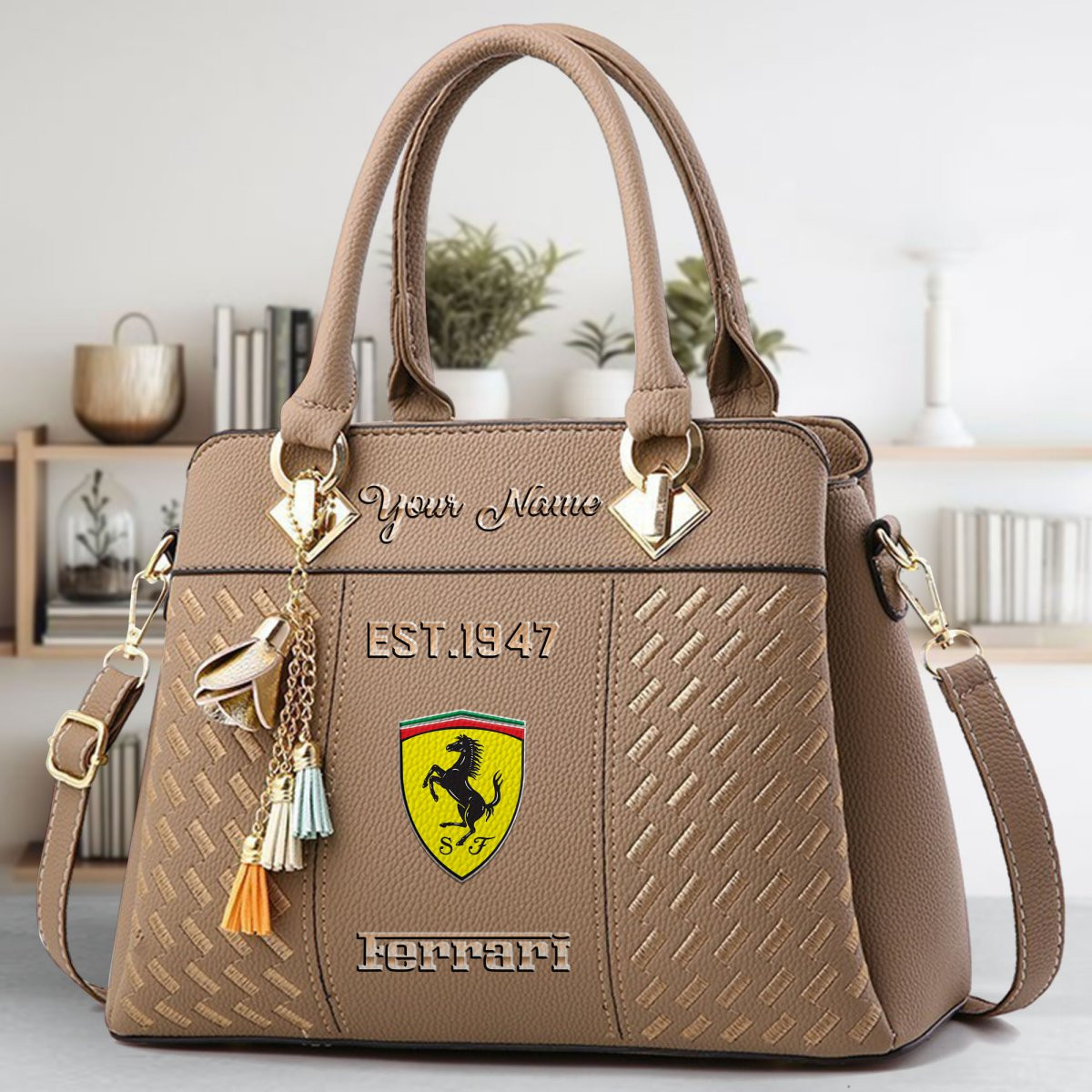 Ferrari Crossbody Zip Handbag With Tassel Custom Name For Women - Image 4
