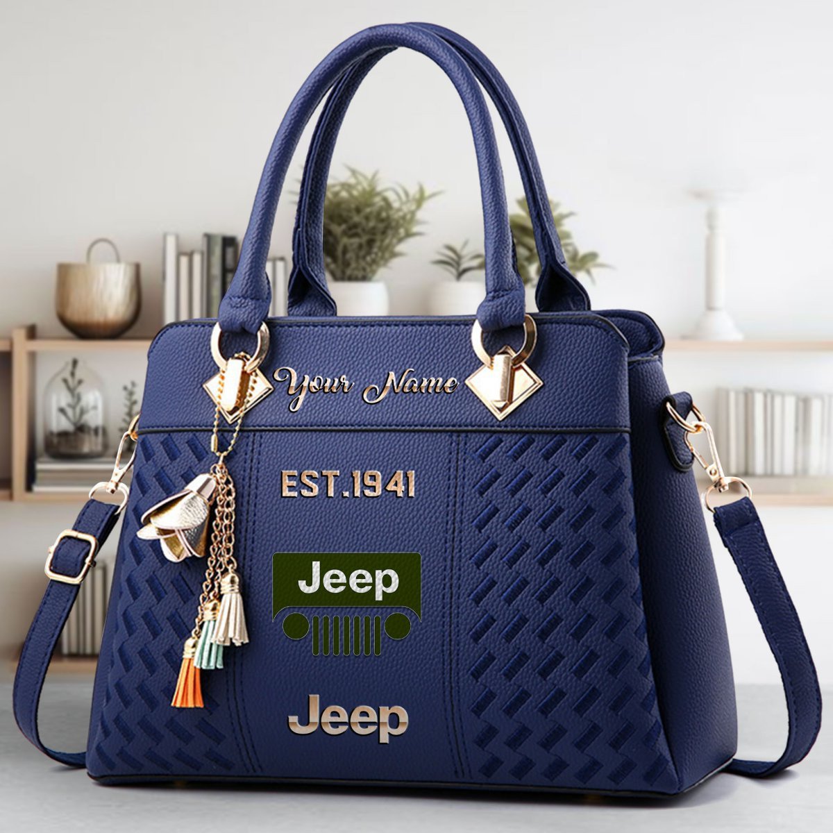 Jeep Crossbody Zip Handbag With Tassel Custom Name For Women - Image 4