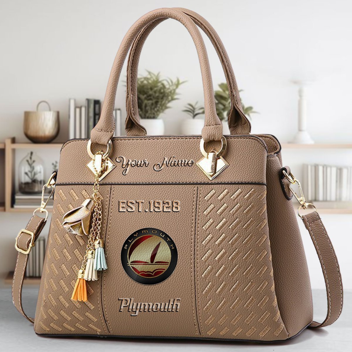Plymouth Crossbody Zip Handbag With Tassel Custom Name For Women - Image 5