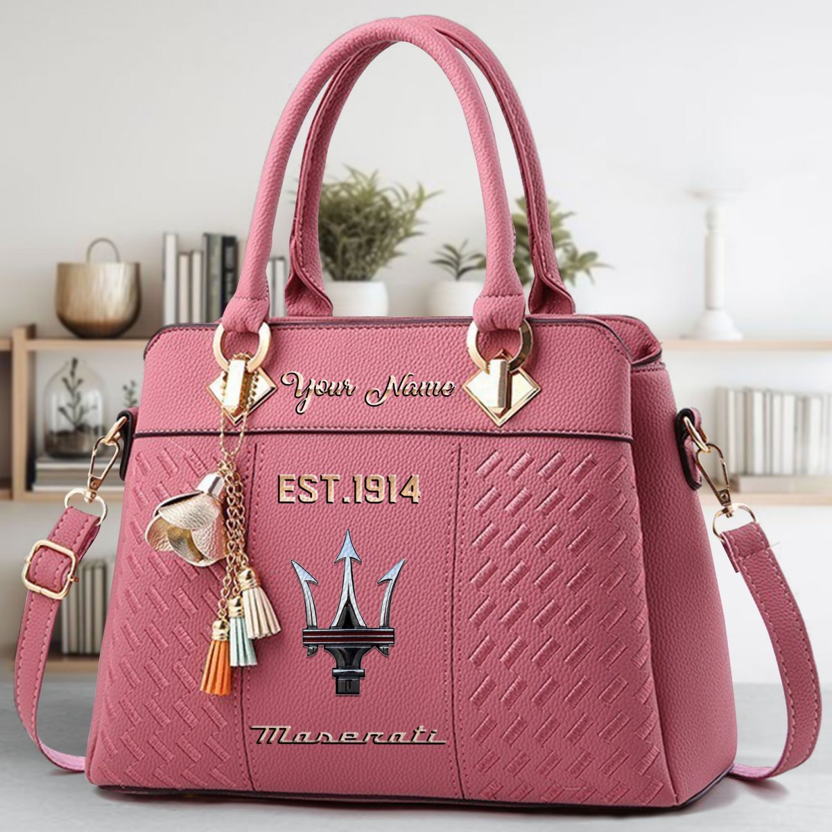 Maserati Crossbody Zip Handbag With Tassel Custom Name For Women - Image 6