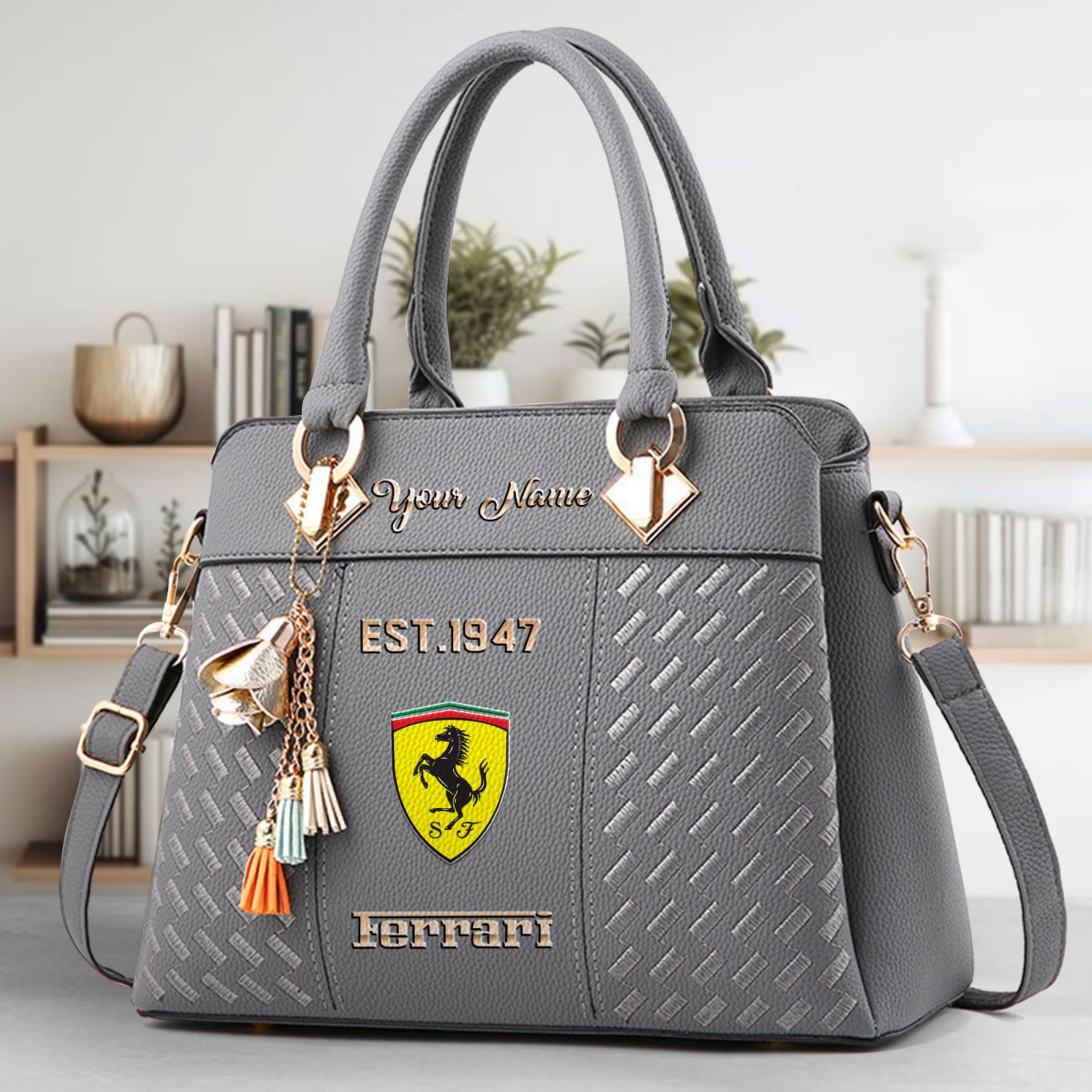 Ferrari Crossbody Zip Handbag With Tassel Custom Name For Women - Image 5