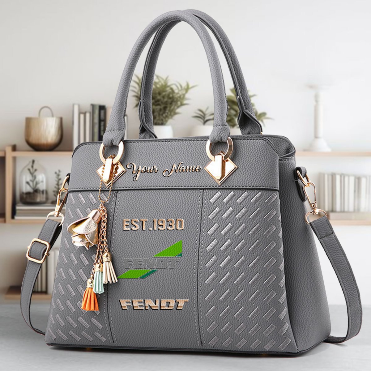 Fendt Crossbody Zip Handbag With Tassel Custom Name For Women - Image 6