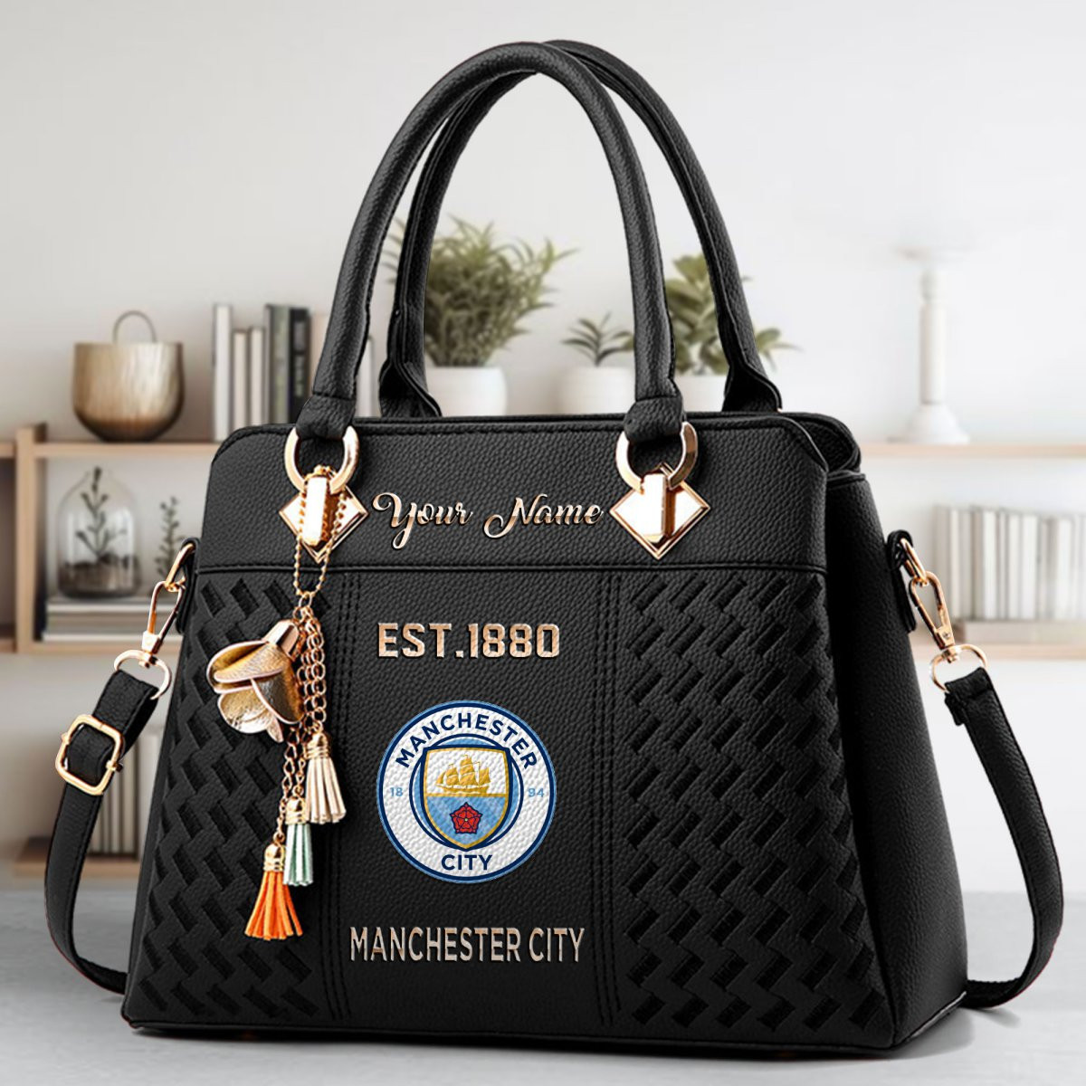 Manchester City Crossbody Zip Handbag With Tassel Custom Name For Women - Image 2