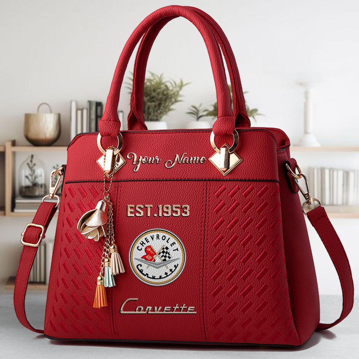 Corvette C1 Crossbody Zip Handbag With Tassel Custom Name For Women - Image 3