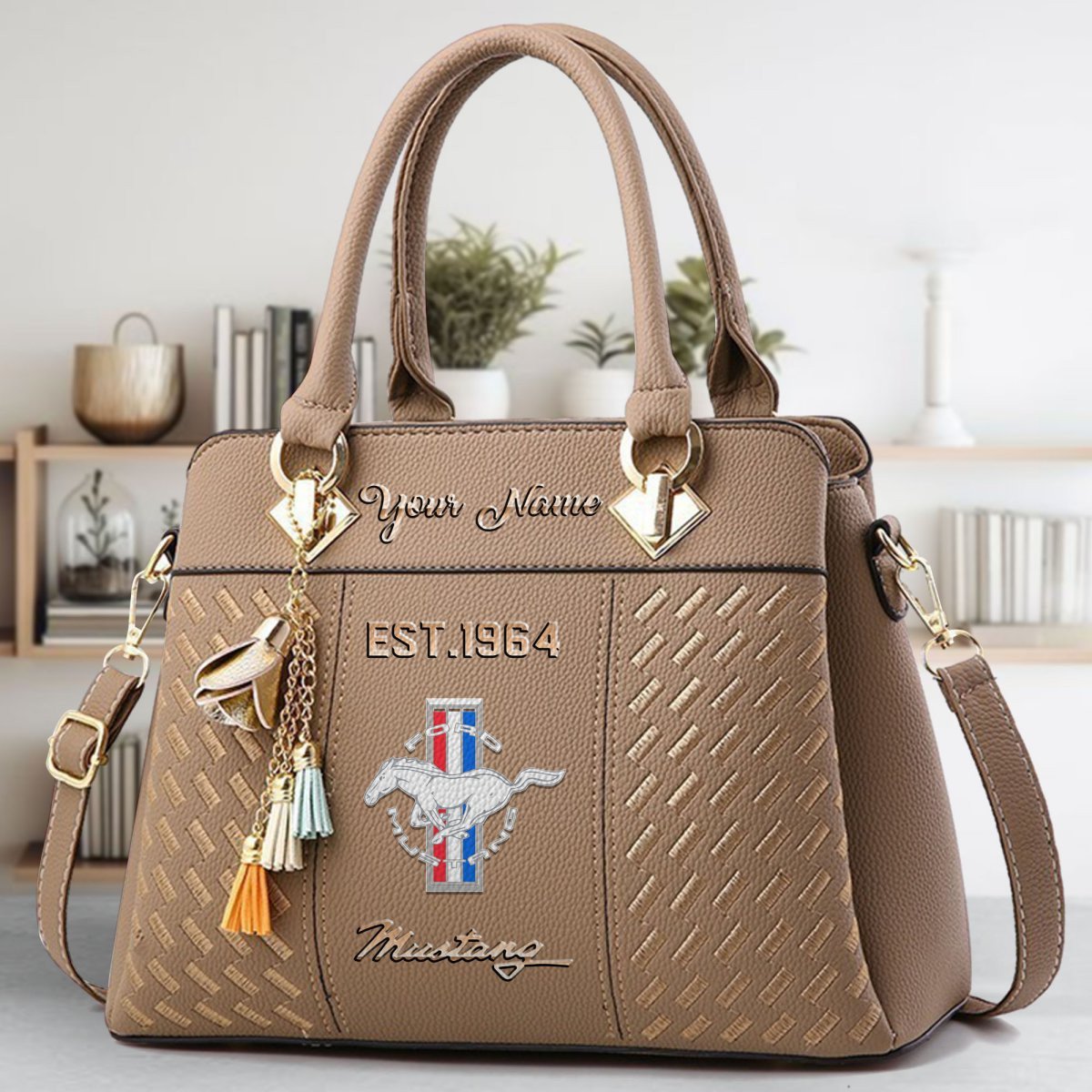 Ford Mustang Crossbody Zip Handbag With Tassel Custom Name For Women - Image 4