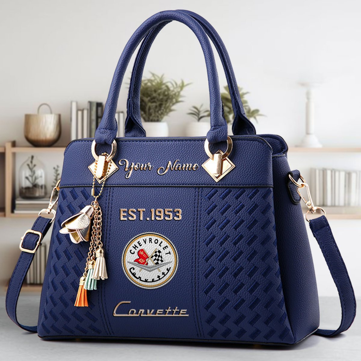 Corvette C1 Crossbody Zip Handbag With Tassel Custom Name For Women - Image 4