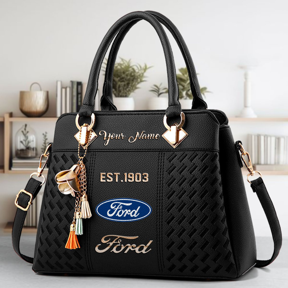 Ford Crossbody Zip Handbag With Tassel Custom Name For Women - Image 2