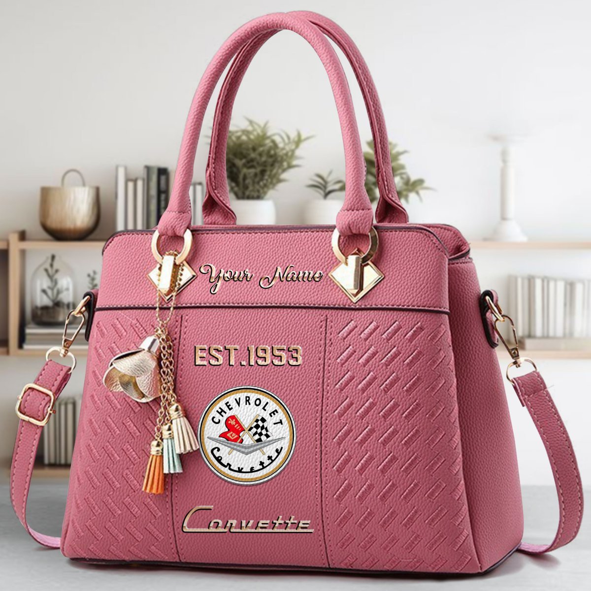 Corvette C1 Crossbody Zip Handbag With Tassel Custom Name For Women - Image 6