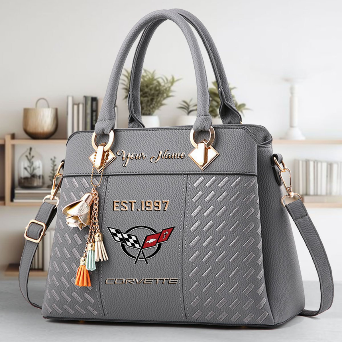 Corvette C5 Crossbody Zip Handbag With Tassel Custom Name For Women - Image 5