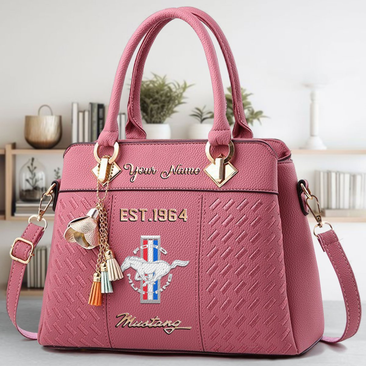 Ford Mustang Crossbody Zip Handbag With Tassel Custom Name For Women - Image 6