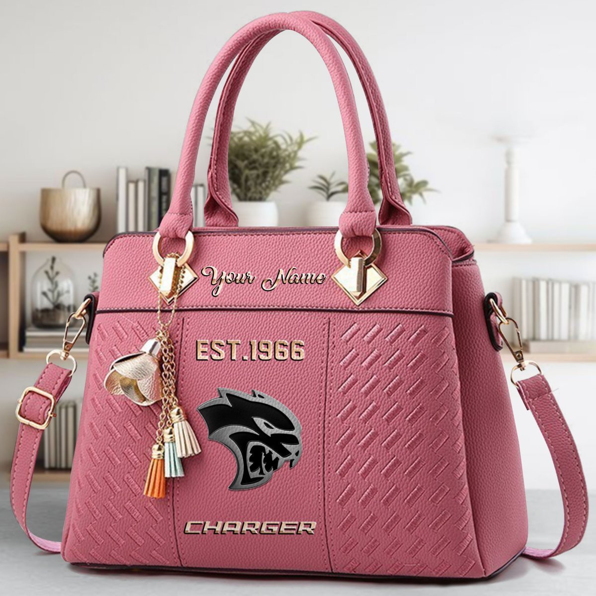 Dodge Charger Crossbody Zip Handbag With Tassel Custom Name For Women - Image 6