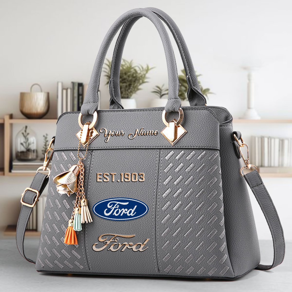 Ford Crossbody Zip Handbag With Tassel Custom Name For Women - Image 5
