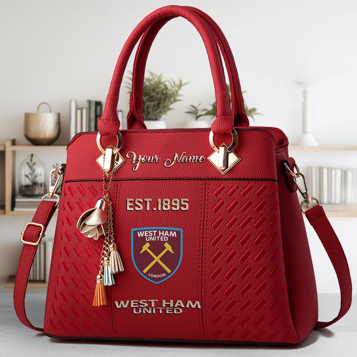 West Ham United Crossbody Zip Handbag With Tassel Custom Name For Women - Image 3