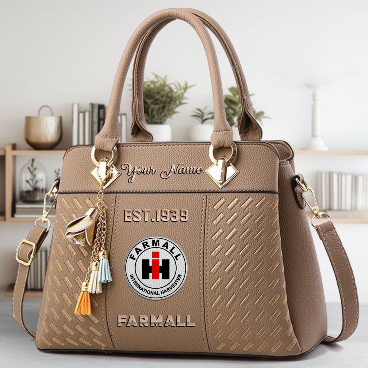 Farmall Crossbody Zip Handbag With Tassel Custom Name For Women - Image 4