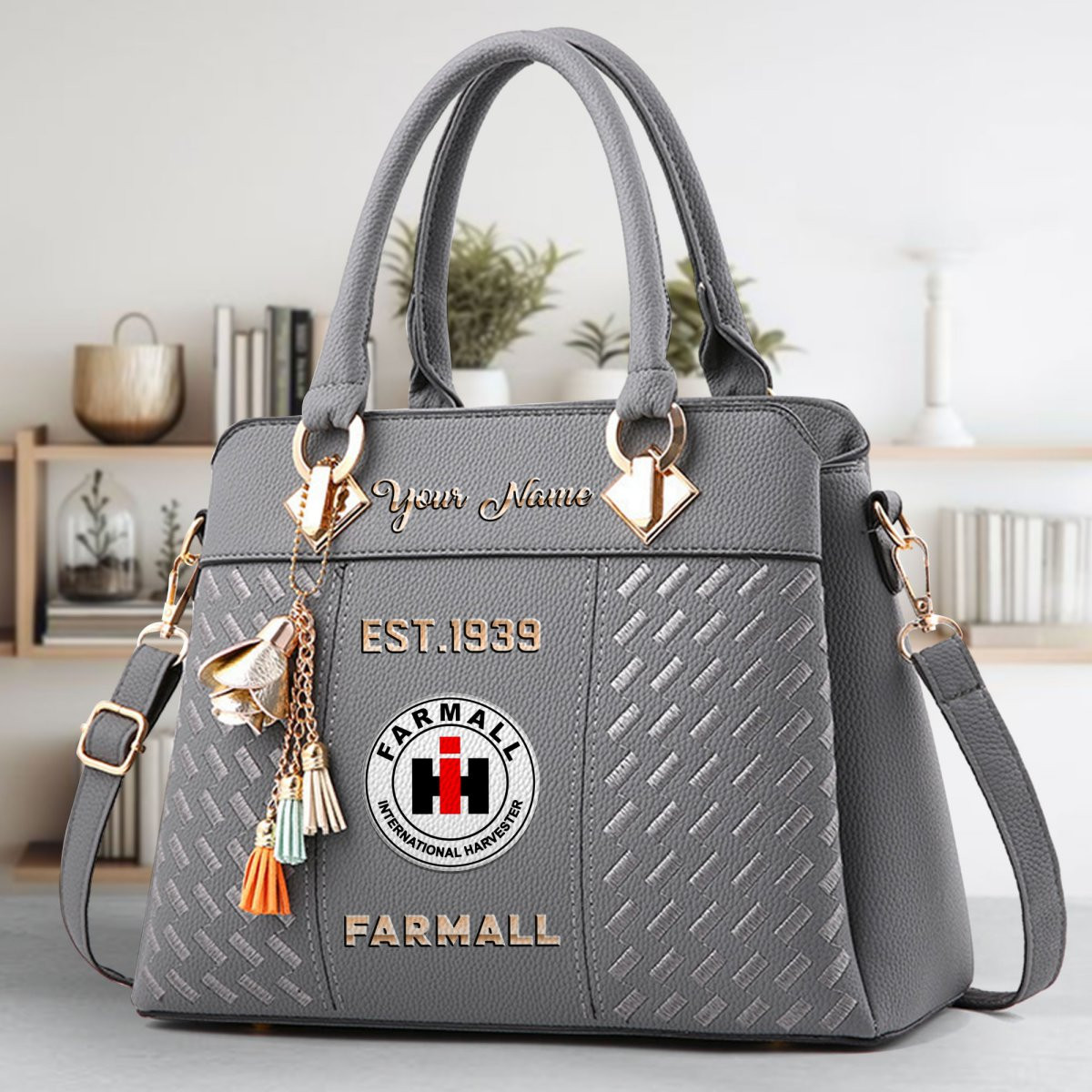 Farmall Crossbody Zip Handbag With Tassel Custom Name For Women - Image 5