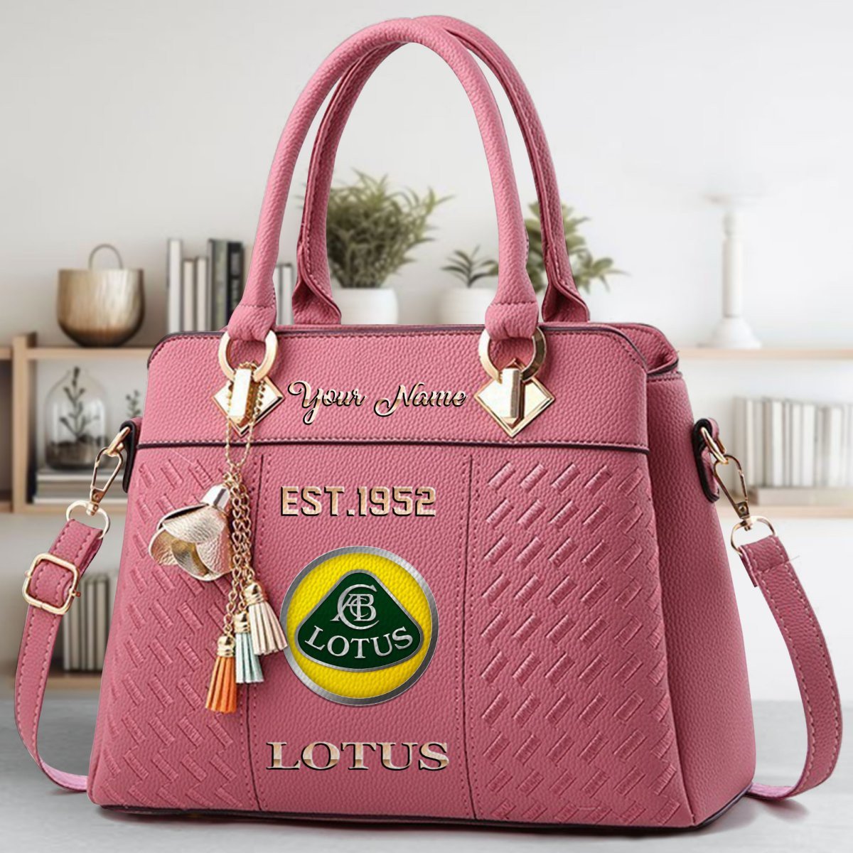 Lotus Crossbody Zip Handbag With Tassel Custom Name For Women - Image 6