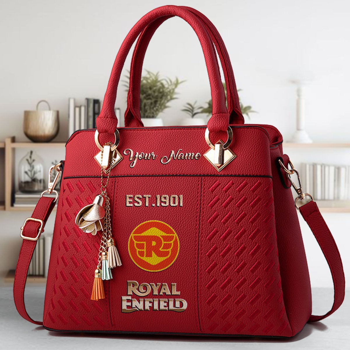 Royal Enfield Crossbody Zip Handbag With Tassel Custom Name For Women - Image 3