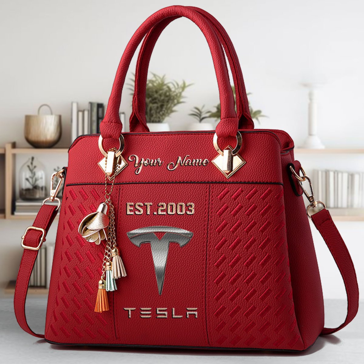 Tesla Crossbody Zip Handbag With Tassel Custom Name For Women - Image 3