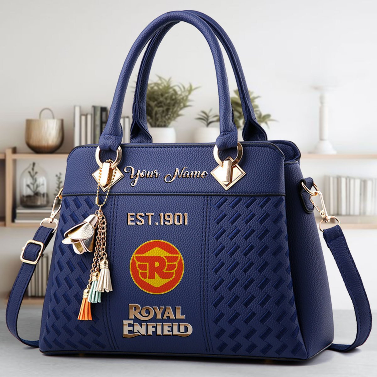 Royal Enfield Crossbody Zip Handbag With Tassel Custom Name For Women - Image 4