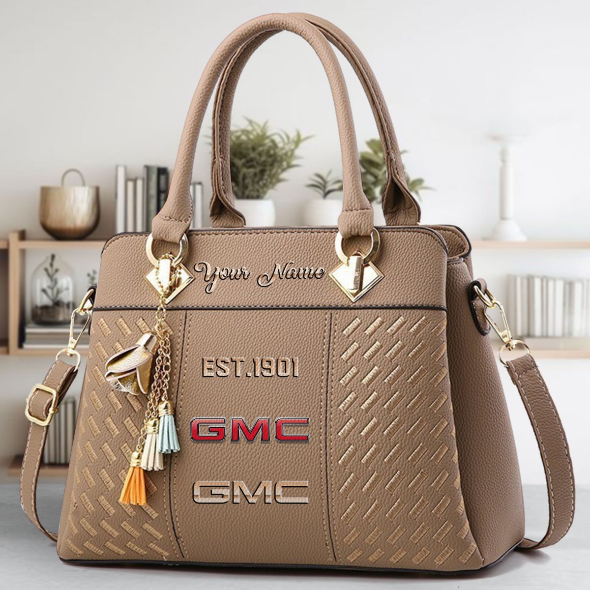 GMC Car Crossbody Zip Handbag With Tassel Custom Name For Women - Image 4