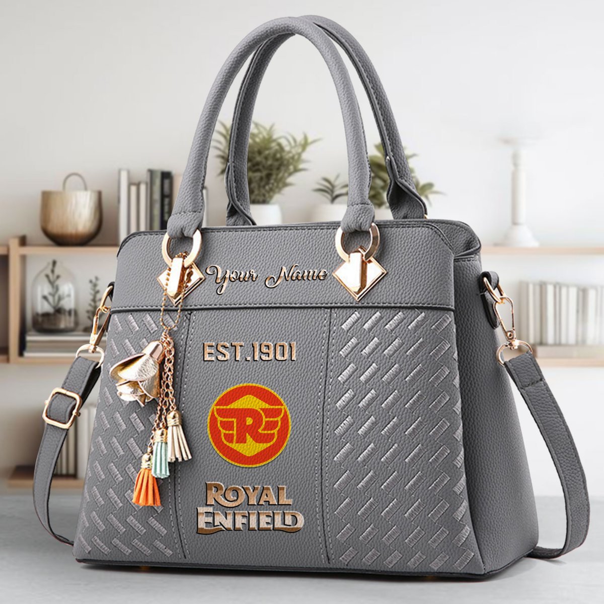 Royal Enfield Crossbody Zip Handbag With Tassel Custom Name For Women - Image 5