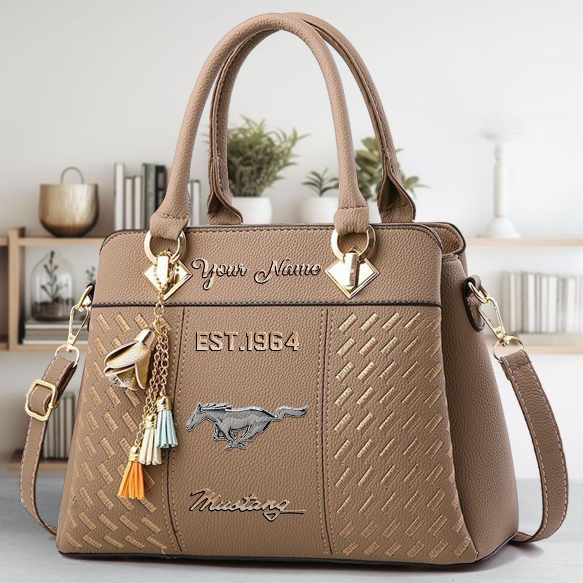 Ford Mustang Crossbody Zip Handbag With Tassel Custom Name For Women - Image 5