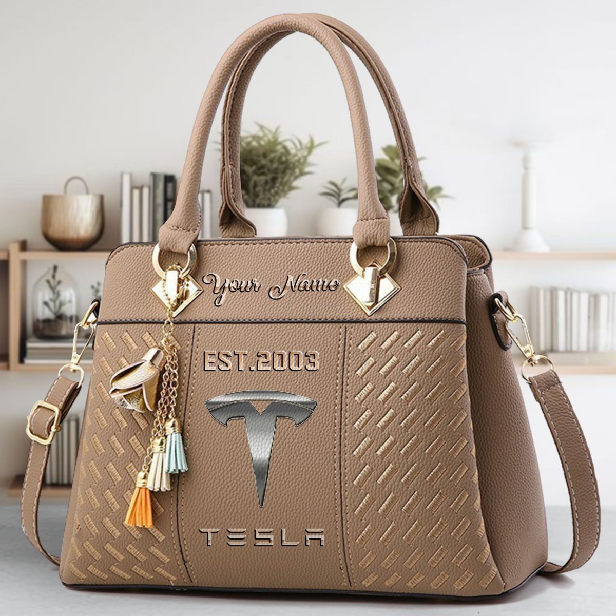 Tesla Crossbody Zip Handbag With Tassel Custom Name For Women - Image 5